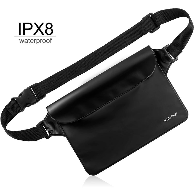 Venterior Waterproof Waist Pouch 2-Pack | Beach Accessories Waterproof Fanny Pack Dry Bag for Swimming Snorkeling Sailing Kayaking Pool Water Parks | Keep Your Phone Wallet Safe and Dry (Black & Black) - Image 2